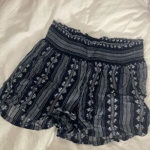 High Waist Blue and White Shorts with Elastic Waistband